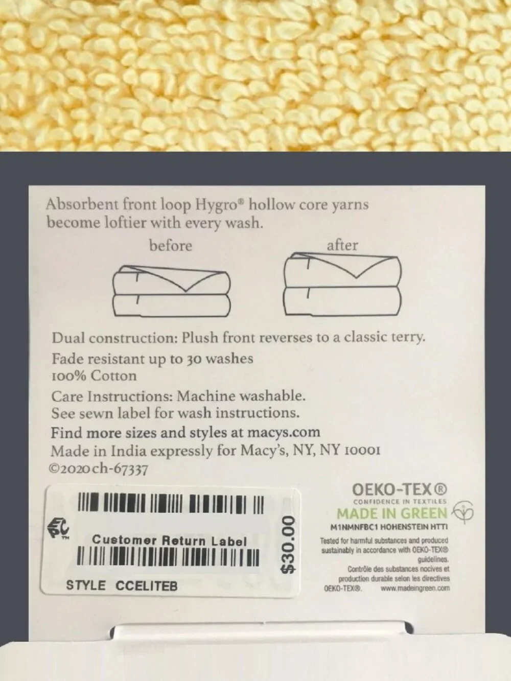 2 new LEMON CITRUS Charter Club Elite 100% Hygro Cotton 33x64 inch BATH …